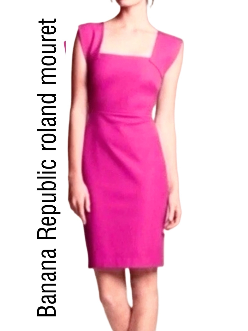 Banana Republic Roland Mouret Barbie Pink Square-Neck Midi Bodycon Dress Size 2
